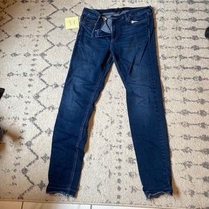 Prosperity Dark Wash Skinny Jeans with frayed bottoms (32)
